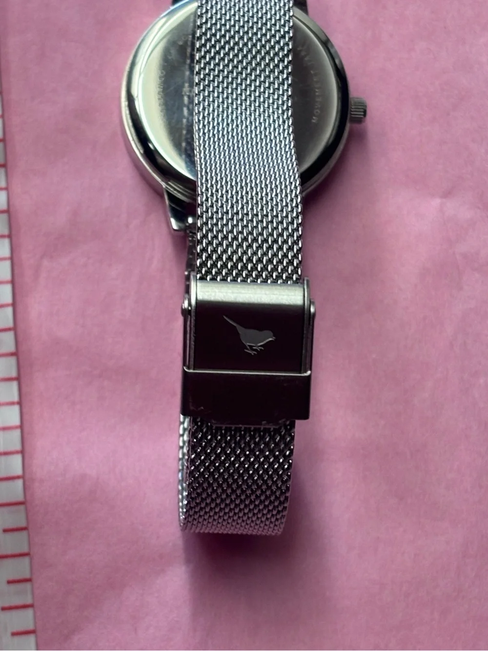 OLIVIA BURTON Silver Mesh Watch with Rainbow Bunny Motif